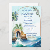 Seaside Love: Tropical Beach Wedding Invitation Kaart (Voorkant / Achterkant)
