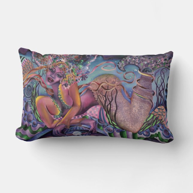 Seaside Mermaid Pillow, Soft Tones, Lumbar Kussen (Voorkant)