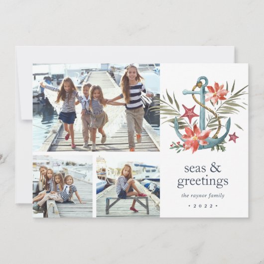 Seaside | Nautical Holiday Photo Collage Kaart (Voorkant)