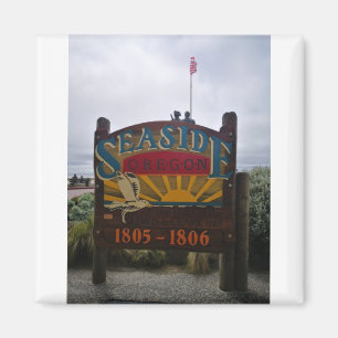 Seaside Oregon Lewis en Clark Teken op Prom Beach Magneet