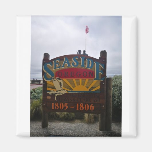 Seaside Oregon Lewis en Clark Teken op Prom Beach Magneet (Voorkant)