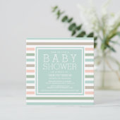 Seaside Pastel Stripe Baby shower Invitation Kaart (Staand voorkant)