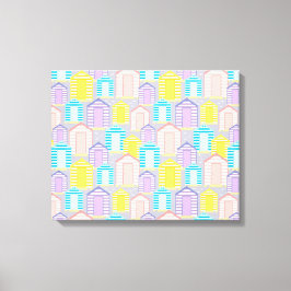 Seaside Pastel Stripe Beach Huts Canvas Afdruk