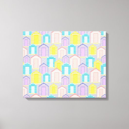 Seaside Pastel Stripe Beach Huts Canvas Afdruk (Voorkant)