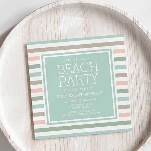 Seaside Pastel Stripe Beach Party Kaart