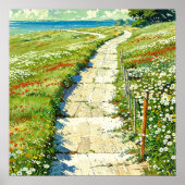 Seaside Path - Landschapsillustratie Kunststijl Poster (Voorkant)