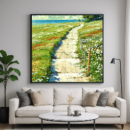 Seaside Path - Landschapsillustratie Kunststijl Poster