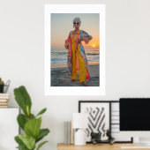 Seaside Portrait of Flamboyant Woman Poster (Thuiskantoor)