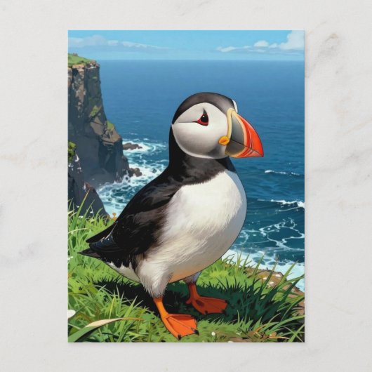 Seaside Puffin Illustration | Keeping in Touch Briefkaart (Voorkant)