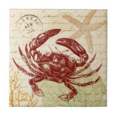 Seaside Red Crab Collage Tegeltje (Voorkant)