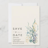 Seaside Seashell Kustbruiloft Save The Date (Achterkant)