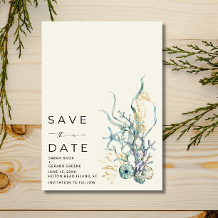 Seaside Seashell Kustbruiloft Save The Date