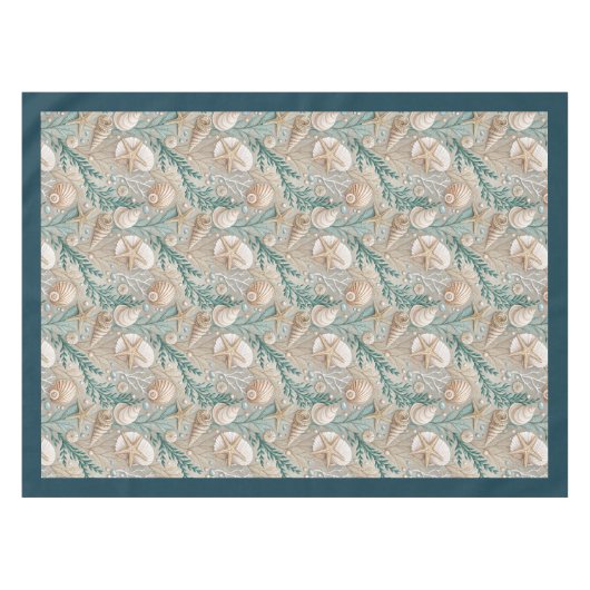Seaside Seashells Zee sterren pastel groen ivoor Tafelkleed (Voorkant (Horizontaal))