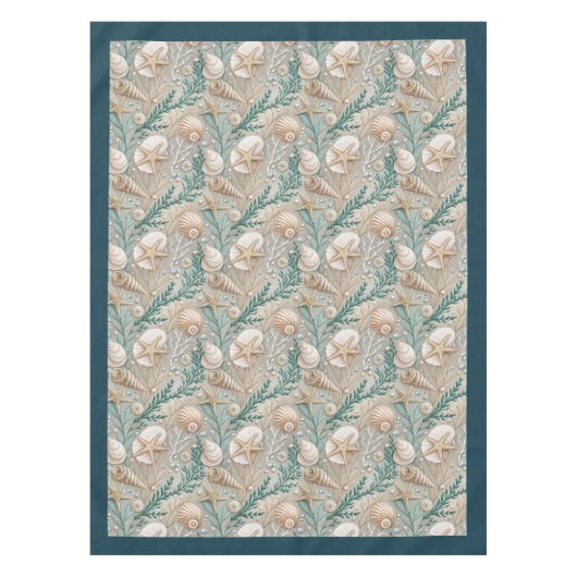 Seaside Seashells Zee sterren pastel groen ivoor Tafelkleed (Voorkant)