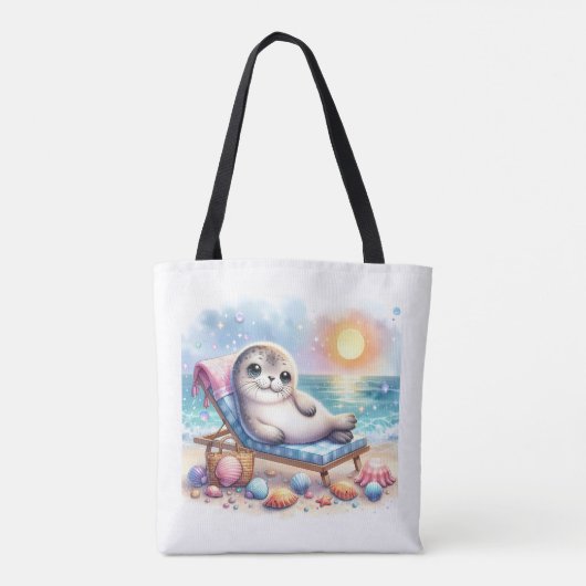 Seaside Serenity: A Seal's Vacation Bliss Tote Bag (Achterkant)