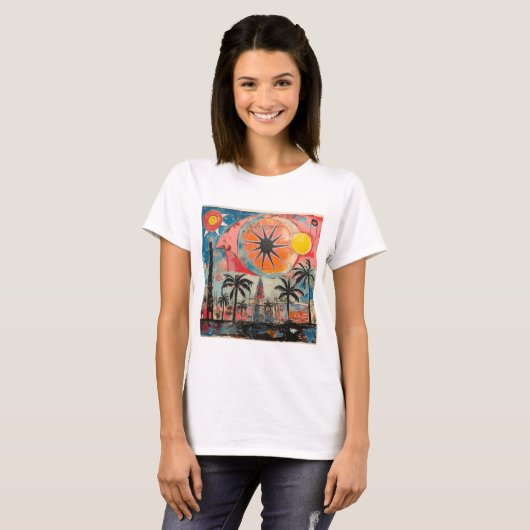 Seaside Serenity Artistieke Beach Day Vibes T-shir T-shirt (Voorkant volledig)