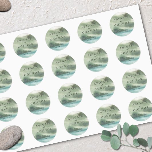 Seaside Serenity Blue Green Cream Ronde Sticker