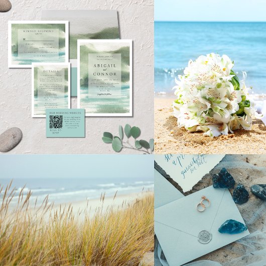 Seaside Serenity Blue Green Cream Uitnodigingen Wikkel