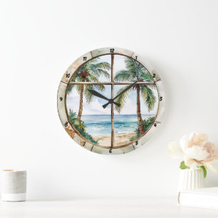 Seaside Serenity" - Nautisch venster Tropisch stra Grote Klok
