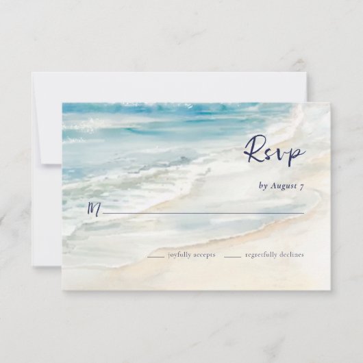 Seaside Serenity Ocean Waves Beach Wedding RSVP Kaartje (Voorkant)