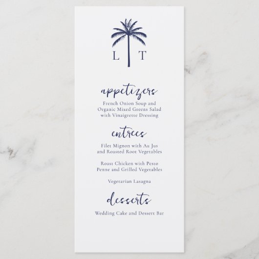 Seaside Serenity Tropical Beach Monogram Huwelijk Menu (Voorkant)