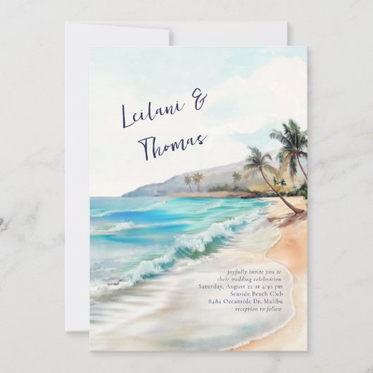 Seaside Serenity Tropical Beach Wedding Kaart (Voorkant)