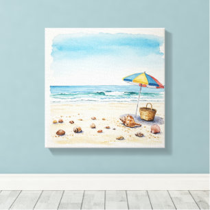 Seaside Serenity: Waterverf Beach Bliss Canvas Afdruk