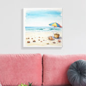 Seaside Serenity: Waterverf Beach Bliss Canvas Afdruk (Insitu (Woonkamer))