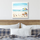 Seaside Serenity: Waterverf Beach Bliss Canvas Afdruk (Insitu (Slaapkamer))