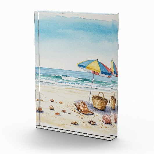 Seaside Serenity: Waterverf Beach Bliss Fotoblokken (Rechts)