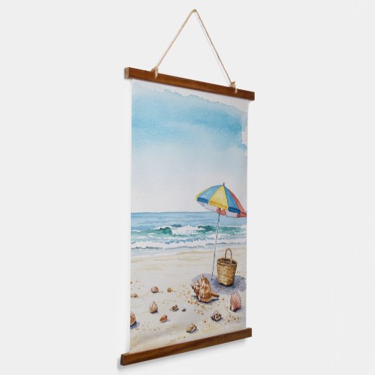Seaside Serenity: Waterverf Beach Bliss Hangend Wandkleed (Gebogen)