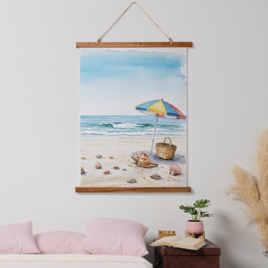Seaside Serenity: Waterverf Beach Bliss Hangend Wandkleed (Slaapkamer)