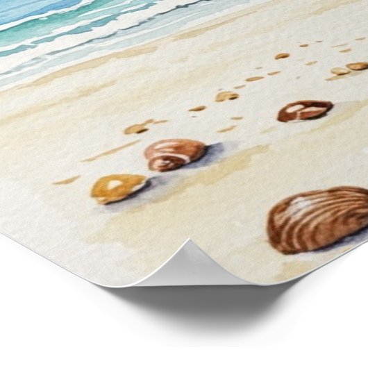 Seaside Serenity: Waterverf Beach Bliss Poster (Hoek)