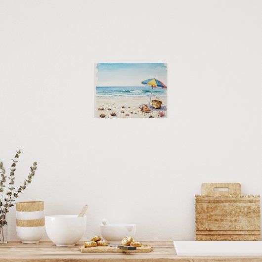 Seaside Serenity: Waterverf Beach Bliss Poster (Keuken)