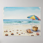 Seaside Serenity: Waterverf Beach Bliss Poster (Voorkant)