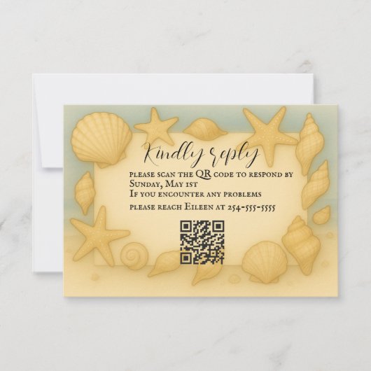 Seaside Shells QR Code RSVP Card Kaartje (Voorkant)