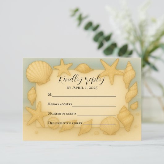 Seaside Shells RSVP-kaart RSVP Kaartje (Staand voorkant)