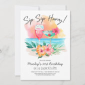 Seaside Sippin' | Tropisch Sip Hooray Birthday Kaart (Voorkant)