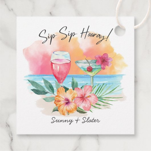 Seaside Sippin' | Tropisch strand Dank u Bedankjes Labels (Achterkant)