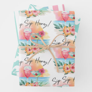 Seaside Sippin'   Tropisch strand Hibiscus Hooray Inpakpapier Vel
