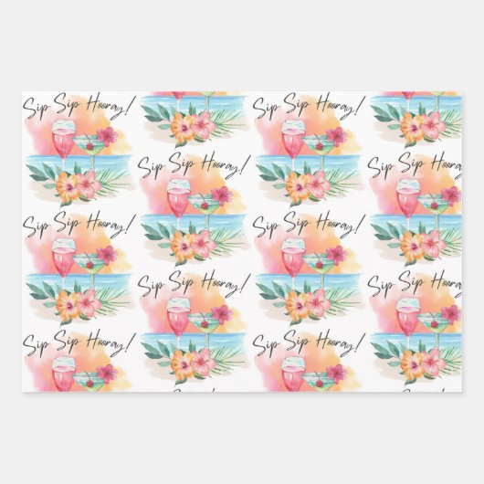 Seaside Sippin' | Tropisch strand Hibiscus Hooray Inpakpapier Vel (Voorkant)