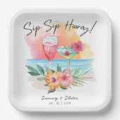 Seaside Sippin' | Tropisch strand Sip Hooray Papieren Bordje (Voorkant)
