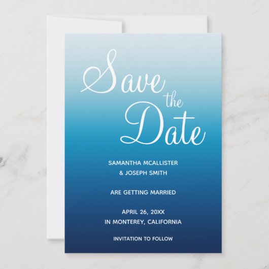 Seaside Sky en Ocean Blue Gradient Save The Date (Voorkant)