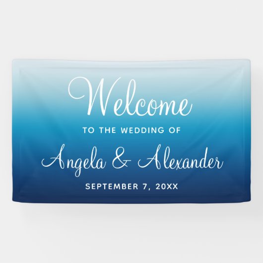 Seaside Sky en Ocean Blue Gradient Wedding Spandoek (Horizontaal)