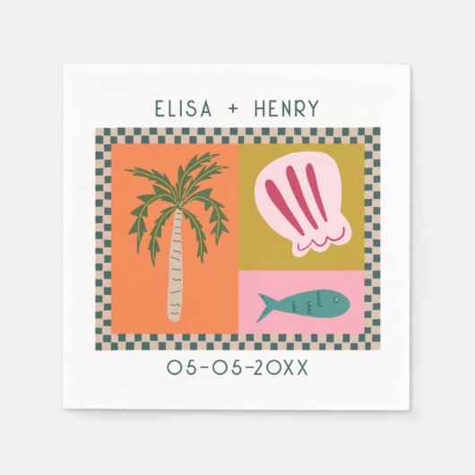 Seaside Soiree BRUILOFT Verloving Modern CUSTOM Servet (Voorkant)