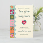 Seaside Soiree Modern Schattige CUSTOM QR Wedding Kaart (Staand voorkant)