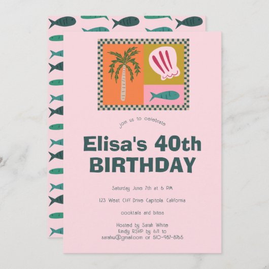 Seaside Soiree Modern Schattige CUSTOM verjaardags Kaart (Voorkant / Achterkant)