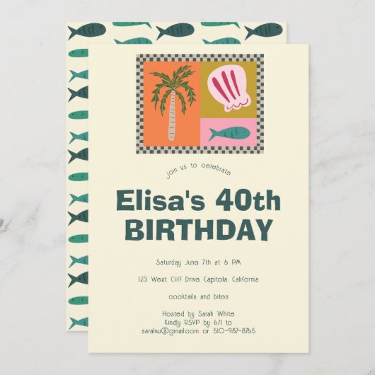 Seaside Soiree Modern Schattige CUSTOM verjaardags Kaart (Voorkant / Achterkant)