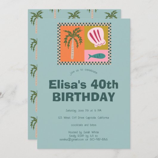 Seaside Soiree Modern Schattige CUSTOM verjaardags Kaart (Voorkant / Achterkant)