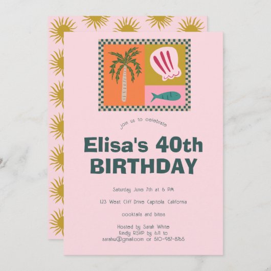 Seaside Soiree Modern Schattige CUSTOM verjaardags Kaart (Voorkant / Achterkant)